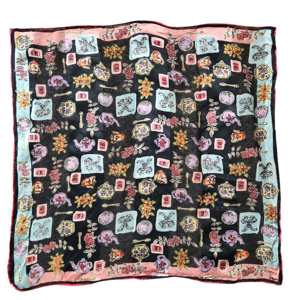Vintage Vera Neumann Tea Party Scarf Colorful Cottagecore Square Floral